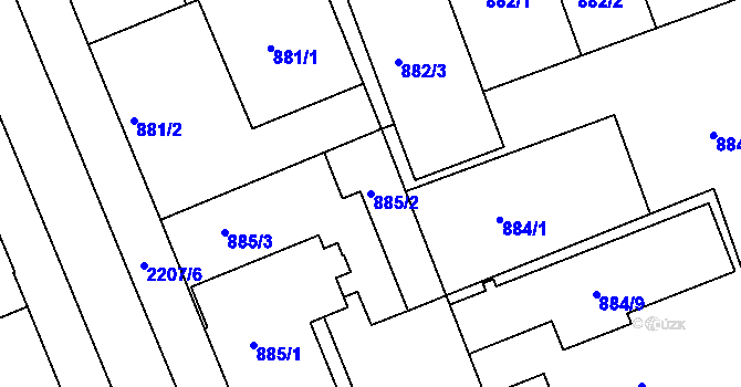 Parcela st. 885/2 v KÚ Třinec, Katastrální mapa