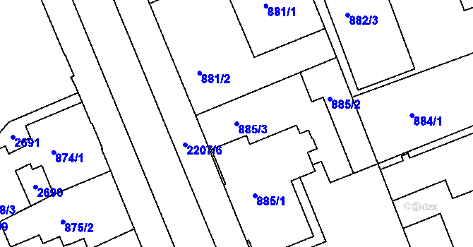 Parcela st. 885/3 v KÚ Třinec, Katastrální mapa