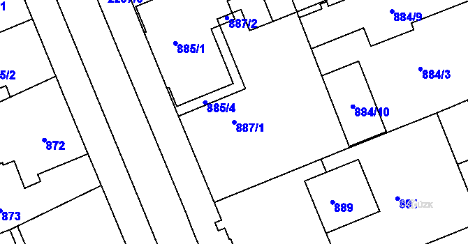 Parcela st. 887/1 v KÚ Třinec, Katastrální mapa