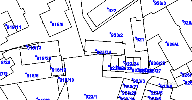 Parcela st. 923/34 v KÚ Třinec, Katastrální mapa