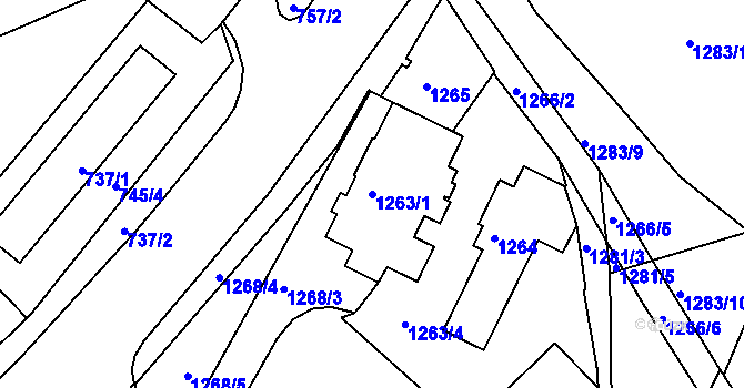 Parcela st. 1263/1 v KÚ Třinec, Katastrální mapa