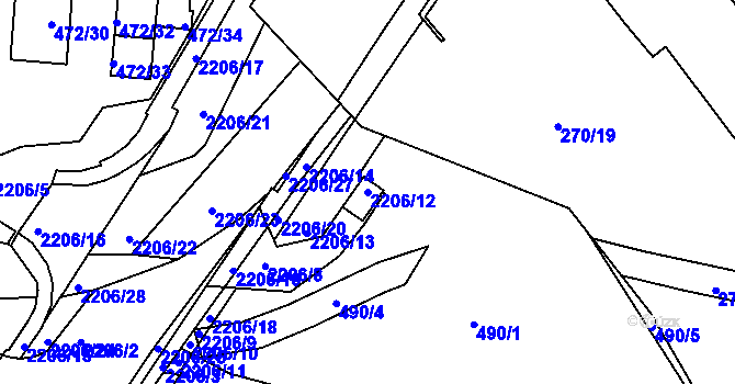 Parcela st. 2206/12 v KÚ Třinec, Katastrální mapa