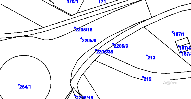 Parcela st. 2205/36 v KÚ Třinec, Katastrální mapa