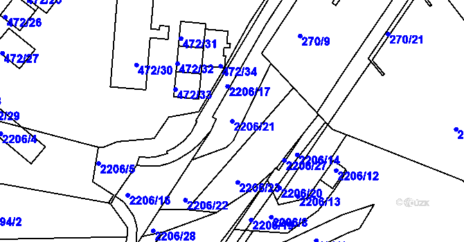 Parcela st. 2206/21 v KÚ Třinec, Katastrální mapa