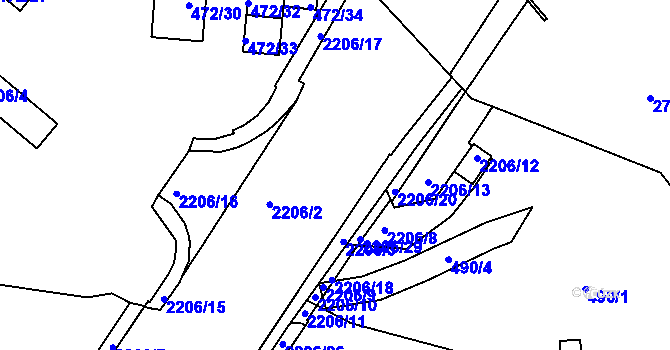 Parcela st. 2206/23 v KÚ Třinec, Katastrální mapa