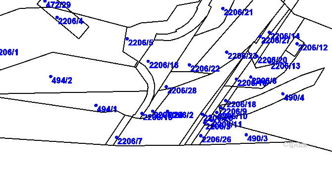 Parcela st. 2206/28 v KÚ Třinec, Katastrální mapa