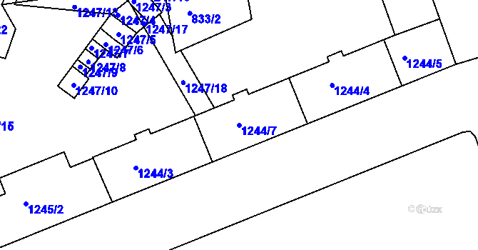 Parcela st. 1244/7 v KÚ Třinec, Katastrální mapa
