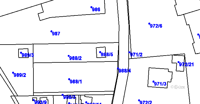 Parcela st. 988/5 v KÚ Třinec, Katastrální mapa