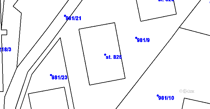 Parcela st. 825 v KÚ Konská, Katastrální mapa