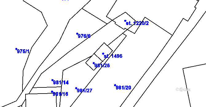 Parcela st. 1496 v KÚ Konská, Katastrální mapa