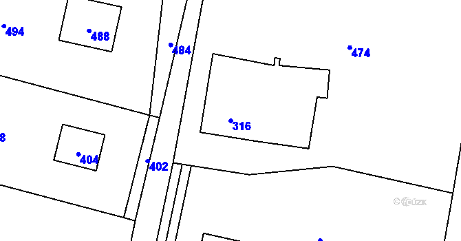 Parcela st. 316 v KÚ Horní Líštná, Katastrální mapa