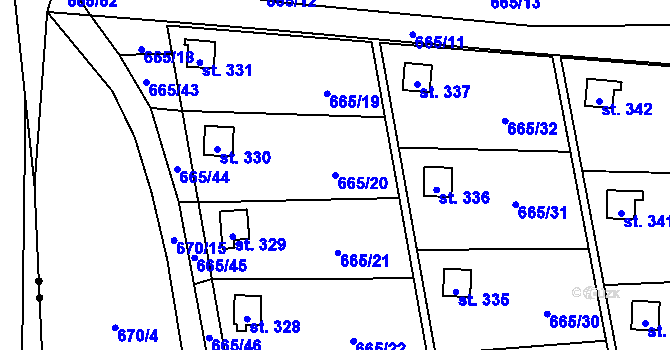 Parcela st. 665/20 v KÚ Český Puncov, Katastrální mapa