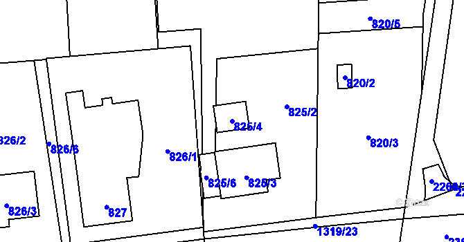 Parcela st. 825/4 v KÚ Dolní Líštná, Katastrální mapa