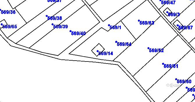 Parcela st. 569/14 v KÚ Dolní Líštná, Katastrální mapa