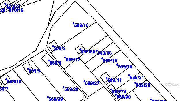 Parcela st. 569/18 v KÚ Dolní Líštná, Katastrální mapa
