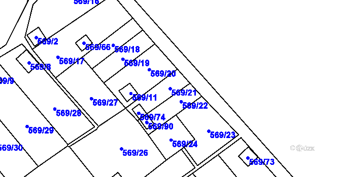 Parcela st. 569/21 v KÚ Dolní Líštná, Katastrální mapa