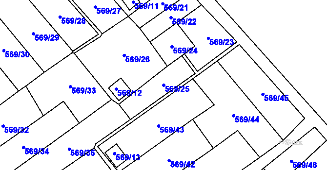 Parcela st. 569/25 v KÚ Dolní Líštná, Katastrální mapa