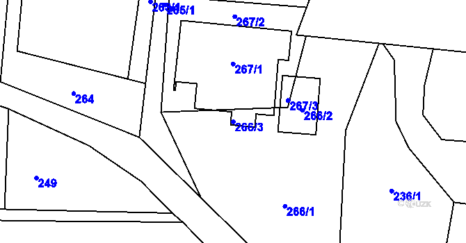 Parcela st. 266/3 v KÚ Dolní Líštná, Katastrální mapa