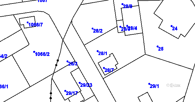Parcela st. 28/1 v KÚ Lyžbice, Katastrální mapa