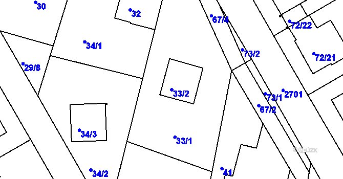 Parcela st. 33/2 v KÚ Lyžbice, Katastrální mapa