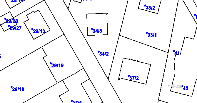 Parcela st. 34/2 v KÚ Lyžbice, Katastrální mapa