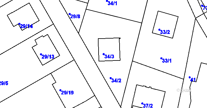Parcela st. 34/3 v KÚ Lyžbice, Katastrální mapa