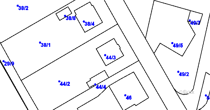 Parcela st. 44/3 v KÚ Lyžbice, Katastrální mapa