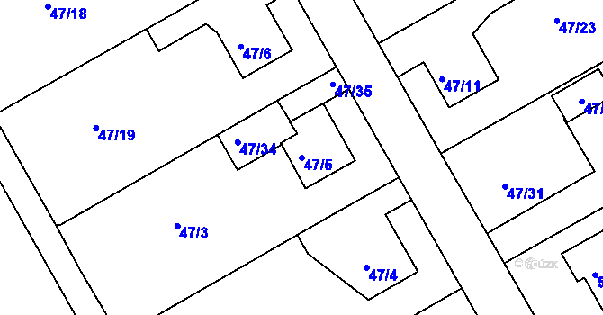 Parcela st. 47/5 v KÚ Lyžbice, Katastrální mapa