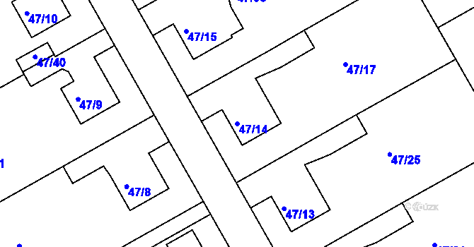 Parcela st. 47/14 v KÚ Lyžbice, Katastrální mapa