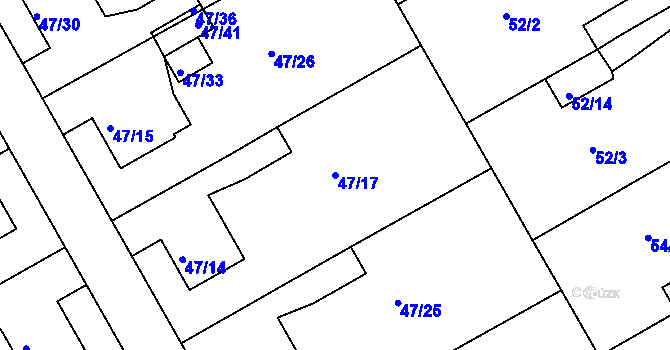 Parcela st. 47/17 v KÚ Lyžbice, Katastrální mapa