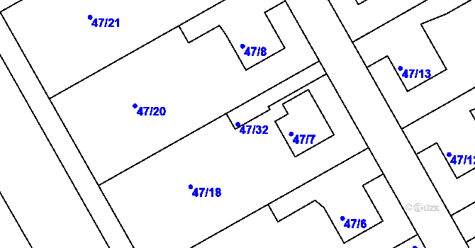 Parcela st. 47/32 v KÚ Lyžbice, Katastrální mapa