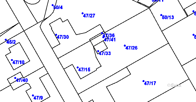 Parcela st. 47/33 v KÚ Lyžbice, Katastrální mapa
