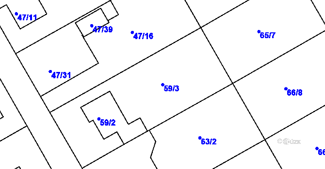 Parcela st. 59/3 v KÚ Lyžbice, Katastrální mapa
