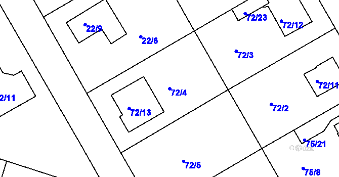 Parcela st. 72/4 v KÚ Lyžbice, Katastrální mapa