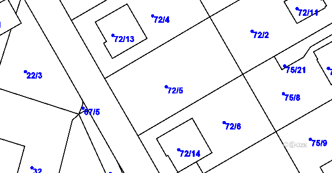 Parcela st. 72/5 v KÚ Lyžbice, Katastrální mapa