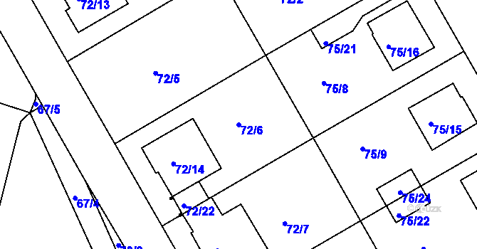 Parcela st. 72/6 v KÚ Lyžbice, Katastrální mapa