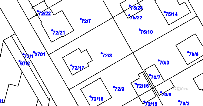 Parcela st. 72/8 v KÚ Lyžbice, Katastrální mapa