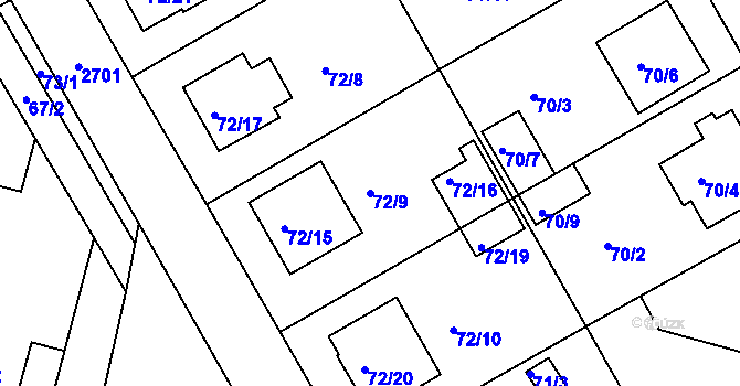 Parcela st. 72/9 v KÚ Lyžbice, Katastrální mapa