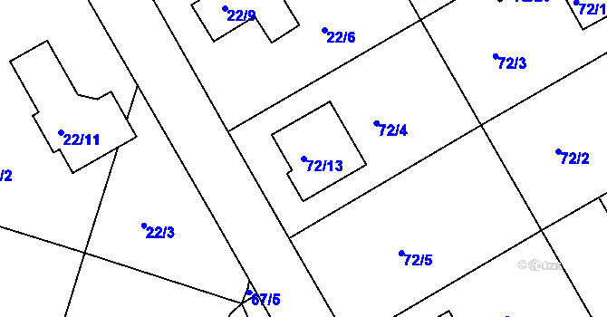 Parcela st. 72/13 v KÚ Lyžbice, Katastrální mapa
