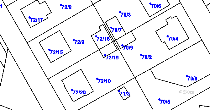 Parcela st. 72/19 v KÚ Lyžbice, Katastrální mapa