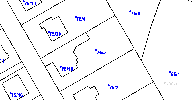 Parcela st. 75/3 v KÚ Lyžbice, Katastrální mapa