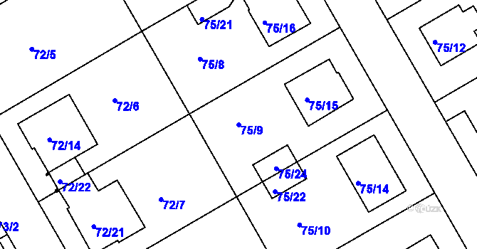 Parcela st. 75/9 v KÚ Lyžbice, Katastrální mapa