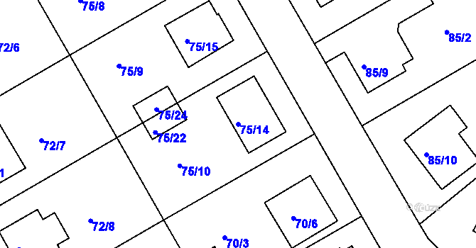 Parcela st. 75/14 v KÚ Lyžbice, Katastrální mapa