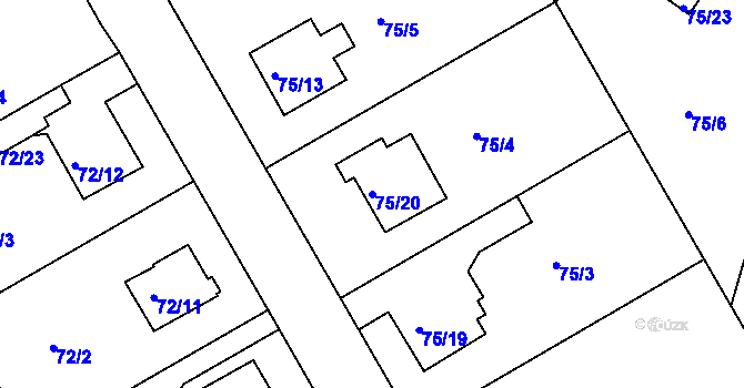 Parcela st. 75/20 v KÚ Lyžbice, Katastrální mapa