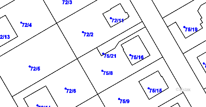Parcela st. 75/21 v KÚ Lyžbice, Katastrální mapa