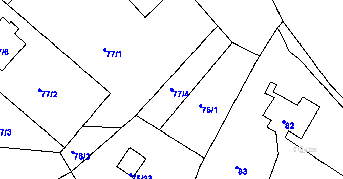 Parcela st. 77/4 v KÚ Lyžbice, Katastrální mapa