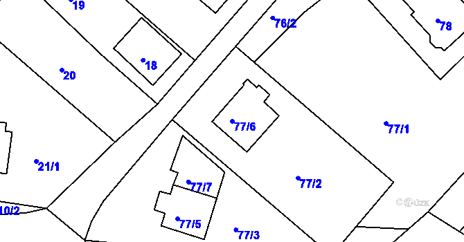 Parcela st. 77/6 v KÚ Lyžbice, Katastrální mapa