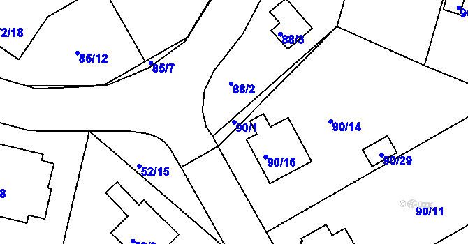 Parcela st. 90/1 v KÚ Lyžbice, Katastrální mapa