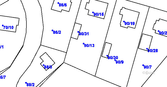 Parcela st. 90/13 v KÚ Lyžbice, Katastrální mapa