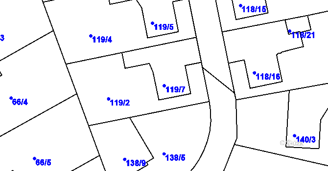 Parcela st. 119/7 v KÚ Lyžbice, Katastrální mapa